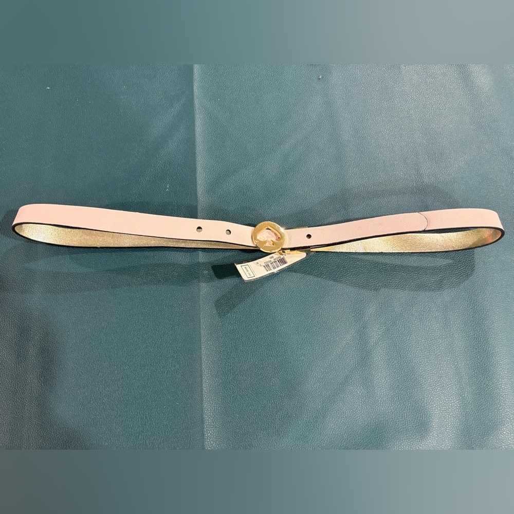 Pink Late Spade Leather Belt with Gold Buckle